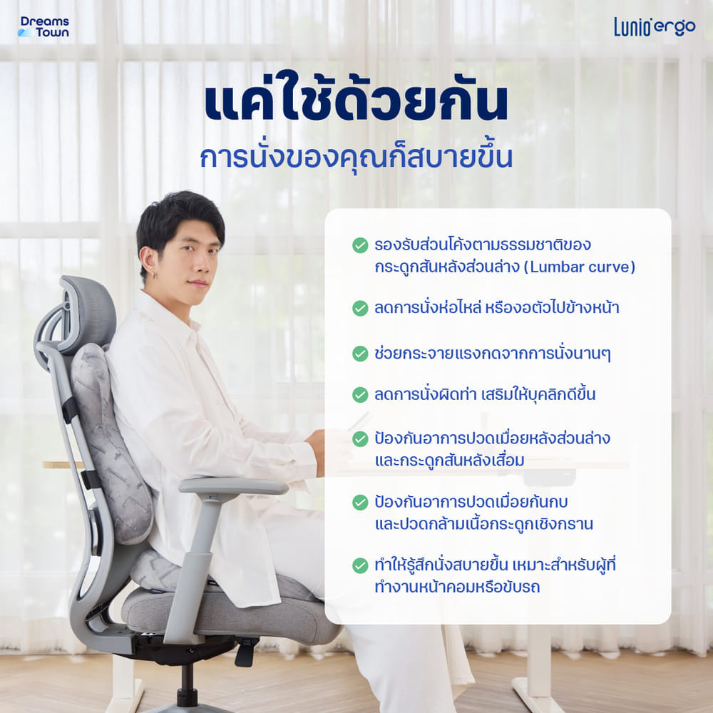 เซ็ตเบาะรองนั่ง+เบาะรองหลัง LUNIO ERGO PRO BACK CUSHION + LUNIO ERGO PRO SEAT CUSHION